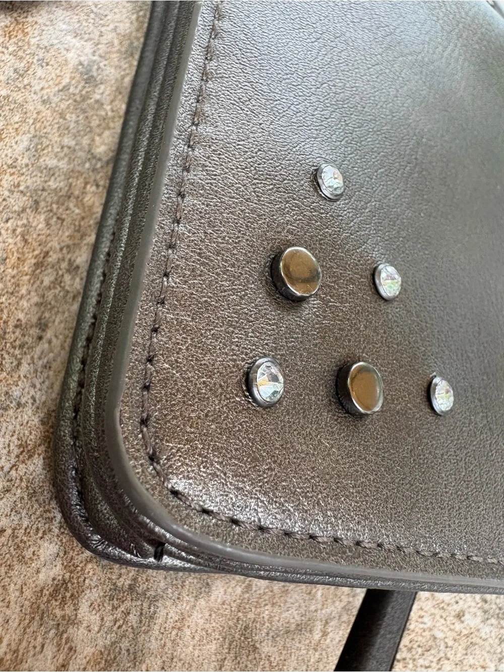 bebe Metallic Gunmetal Gray Studded Crossbody Bag